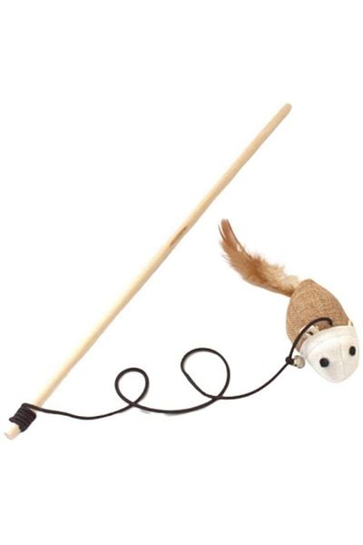 Mixpet 40 cm Mouse Figured Wooden Handle Cat Fishing Rod