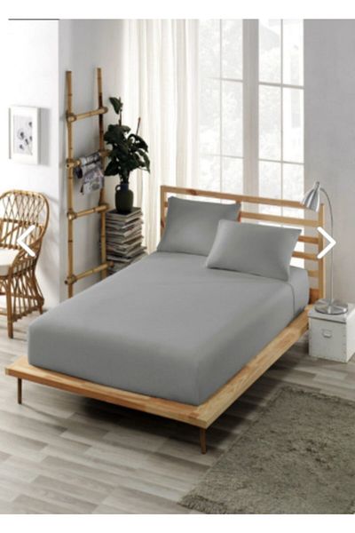 Ecosse Fitted Fitted Sheet Set 100% Cotton Double Gray & 160x200+30 Cm + Pillow Case (2 Pcs.)