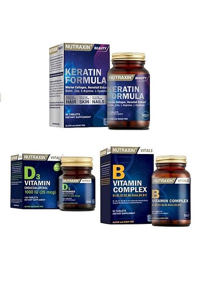 Nutraxin B Vitamin Complex Containing B1, B2, B3, B5, B6, B12 + Keratin + Vitamin D3