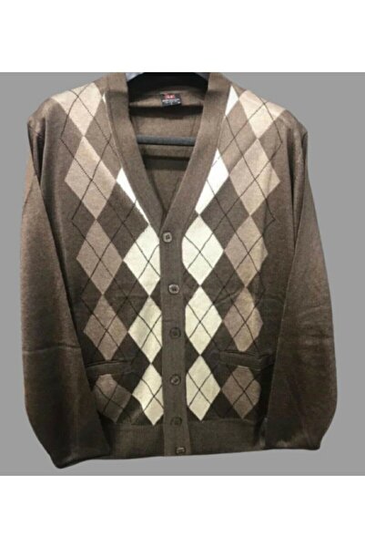 Nacar Erkek Yün Triko Örme Desenli Baba Hırka