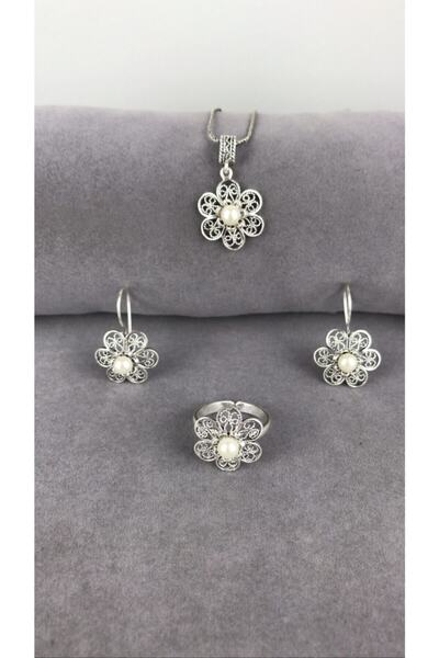BEY SİLVER Telkari Incili Gümüş Kadın Set