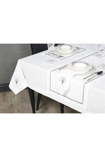 caka home design 2'Lİ PEÇETE İRİS NAKIŞLI KETEN EFEKTLİ ( SİLVER SİM )