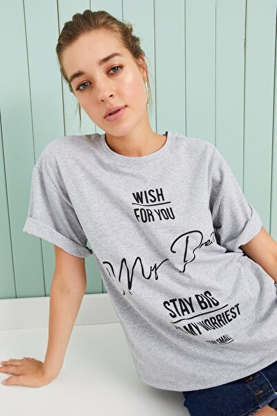 Bipantolon Дамска сива тениска с принт „My Dream“ в голям размер