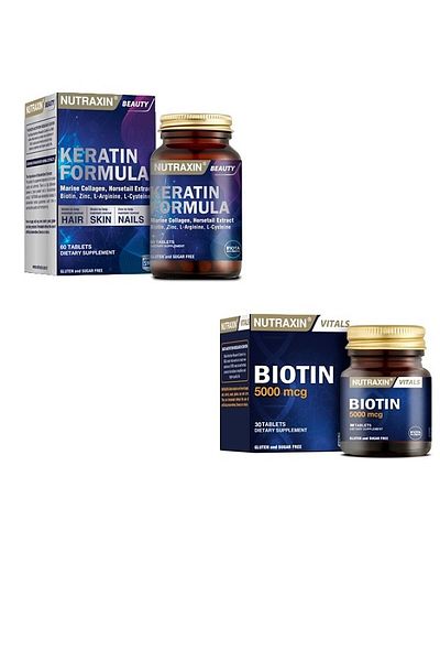Nutraxin Set of 2 Skin Hair Health Keratin 60 Tablets + Biotin 30 Tablets