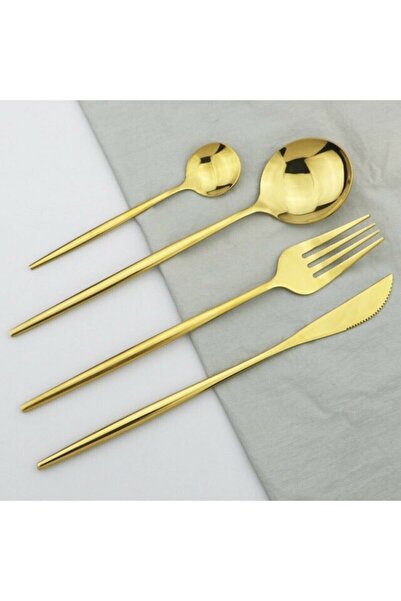 DMR LİFE Elite Gold Fork Spoon Knife Set 36 Pieces for 6 People (Gold Plated)
