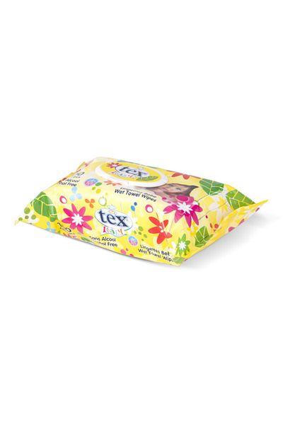 Tex Baby Wet Towels 100 Pieces Yellow