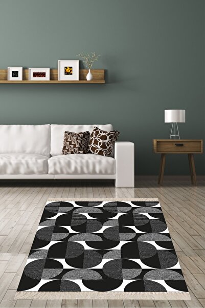 on the clouds Geometrik Yuvarlak Desen Siyah Beyaz Dijital Baskı Yıkanabilir ...