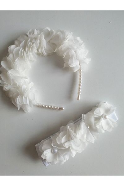 CAN BUTİK Mother Daughter Maternity Hair Band Set White Laser Floral