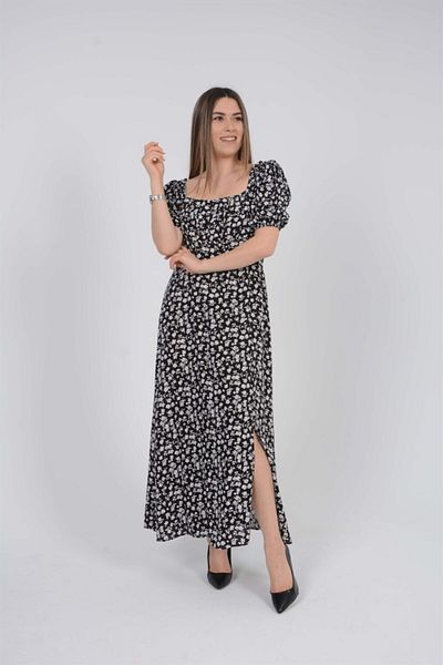 giyimmasalı Rochie neagră din viscoză - Detaliată cu fantă