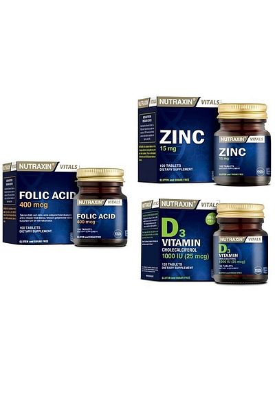Nutraxin Folic Acid 400Mcg + Zinc 15Mg + D3 120 - 100 Tablets