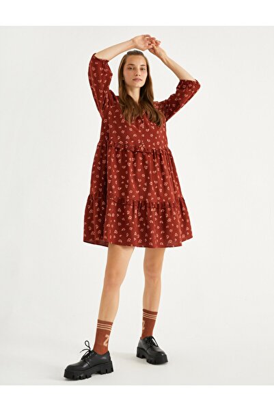 Koton Floral φόρεμα βολάν με λεπτομέρεια από βαμβάκι