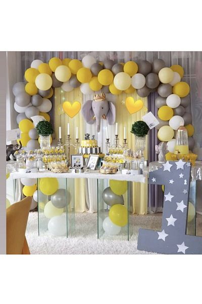 Party City 100 Pieces Yellow Gray White Macaron Yellow Balloon Chain Special Day Concept Chain