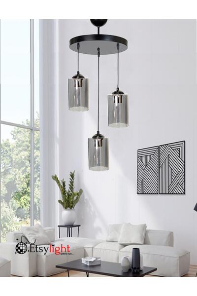 Etsylight Dora Black 3 Salon Sarkıt Cam Avize