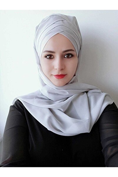 BAV Butik Ayvitrin Women's Hijab Three-Stripe Ready Modern Shawl Gray