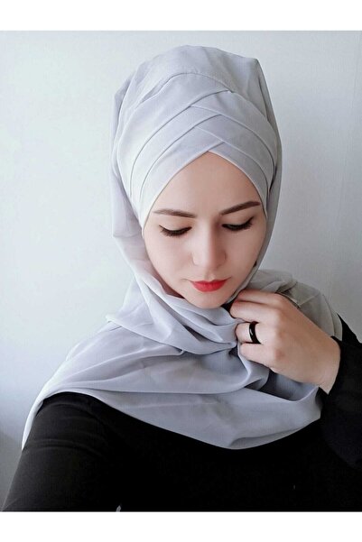 BAV Butik Ayvitrin Women's Hijab Three-Stripe Ready Modern Shawl Gray