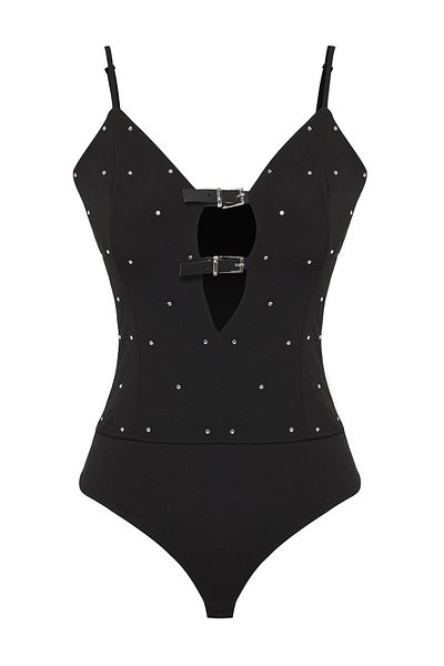 Trendyol Collection Black Stone Printed Belt Detailed Strappy Knitted Body Tprss25Bd00014
