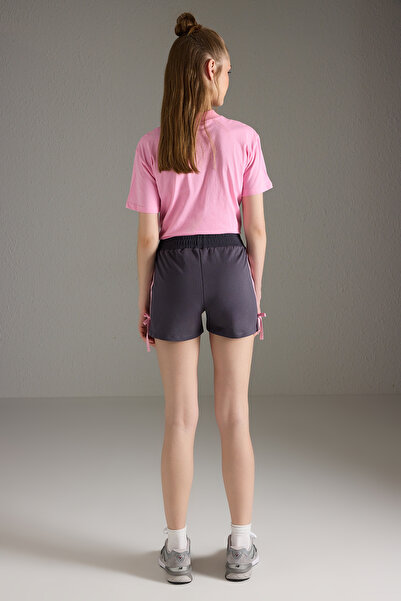 Trendyol Collection Anthracite Contrast Stripe and Bow Short Stretch Knitted Shorts & Bermuda