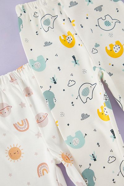 TRENDYOLKIDS Unisex Baby Ecru 2er-Pack bedruckte Leggings aus 100 % Baumwolle TKDSS25TA00020