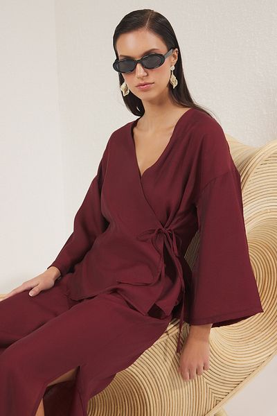 Trendyol Collection Hose aus Leinenmischung – Burgunderroter Strandanzug TBESS25AU00007