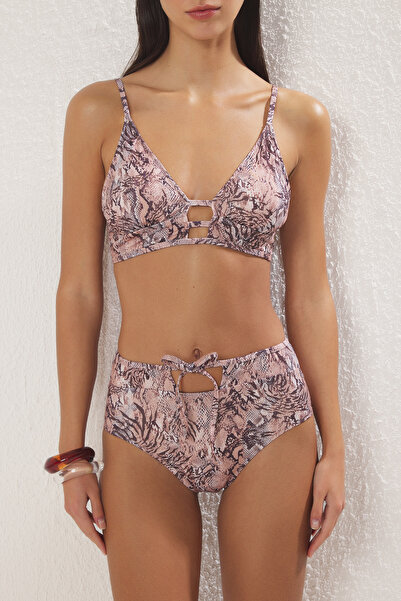 Trendyol Collection Animal Pattern Triangle High Waist Regular Bikini Set Tbess25Bt00170