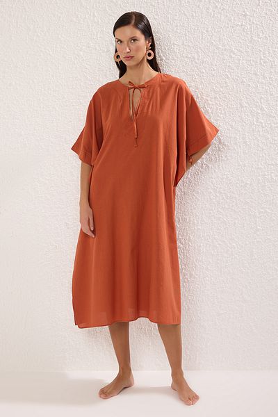 Trendyol Collection Rochie de plajă din țesătură maxi cu mâneci liliac 100% bumbac TBESS25EL00057