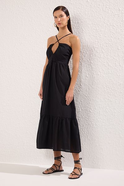 Trendyol Collection Rochie de plajă țesută neagră 100% bumbac TBESS25EL00110