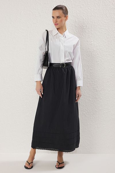 Trendyol Modest Black Hem Lace Detailed Woven Skirt Tctss25Ee00017