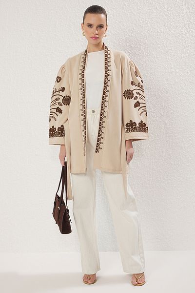 Trendyol Modest Stone Woven Embroidered Cap & Ferace & Kimono Tctss24Kf00018