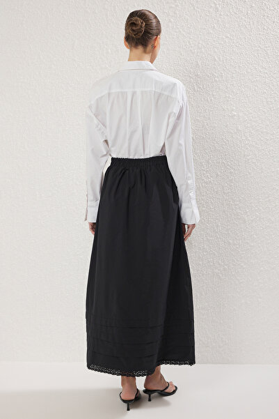 Trendyol Modest Fekete szegélyű csipke részletes szőtt szoknya TCTSS25EE00017