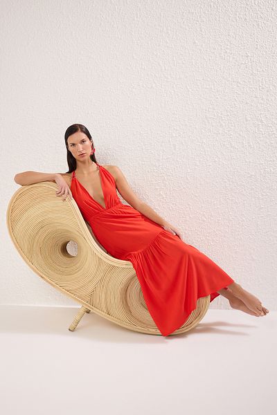 Trendyol Collection Red Maxi Woven Accessory Beach Dress Tbess25El00081