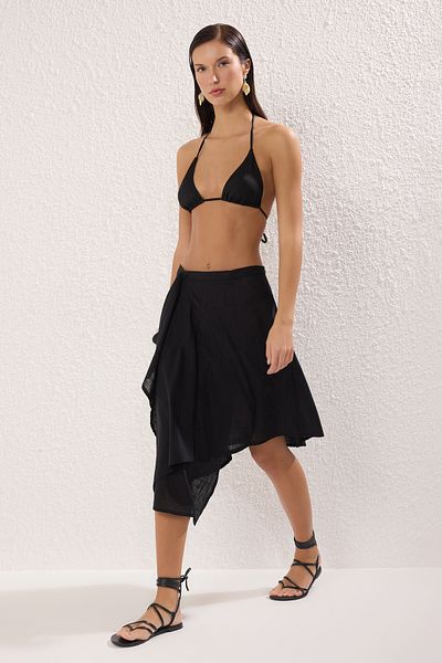 Trendyol Collection Schwarzer Midi-Strandrock aus gewebter, ausgestellter Baumwolle TBESS25ET00013