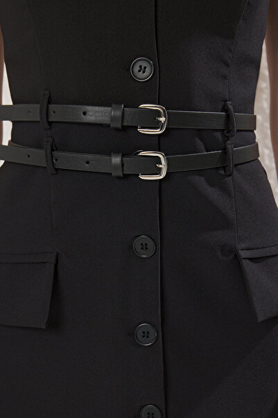 Trendyol Collection Limited Edition Black Belted Woven Vest Dress Twoss25El00800