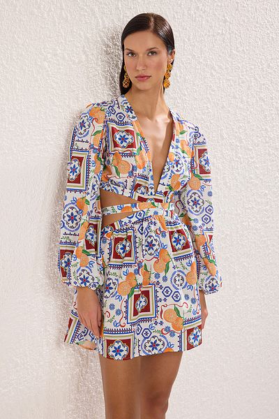 Trendyol Collection 100% pamut mini strandruha - virágmintás, kivágott ablak TBESS23EL00140
