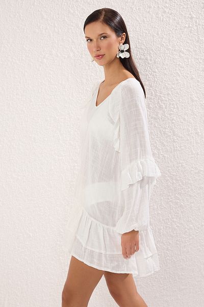 Trendyol Collection Λευκό Μίνι Υφαντό Φόρεμα Παραλίας TBESS25EL00076