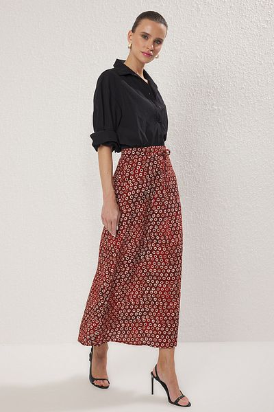 Trendyol Collection Burgunderroter, gemusterter, marokkanischer, gewebter langer Rock TWOSS25ET00182