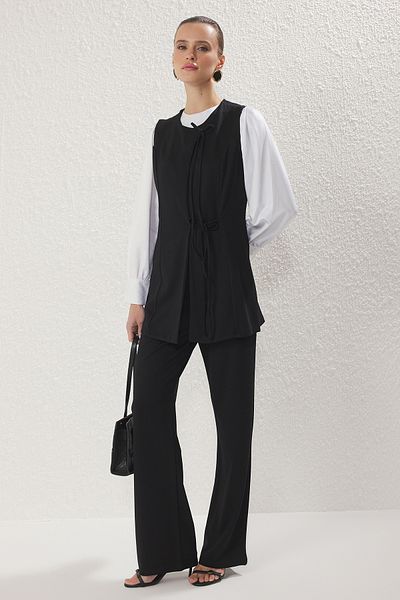 Trendyol Modest Black Side Binding Detailed Knitted Bottom-Top Suit Tctss25Au00001
