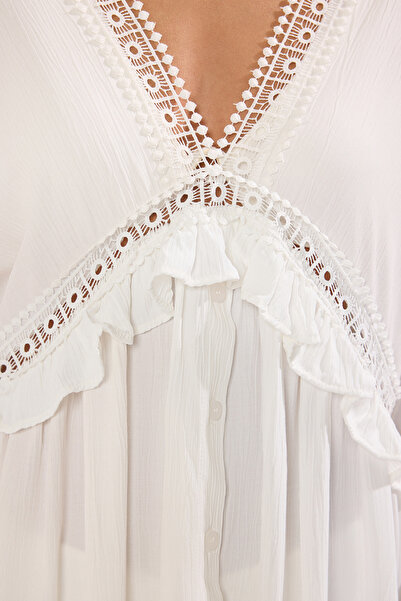 Trendyol Collection Ecru Maxi Woven Flounce Beach Dress Tbess25El00075