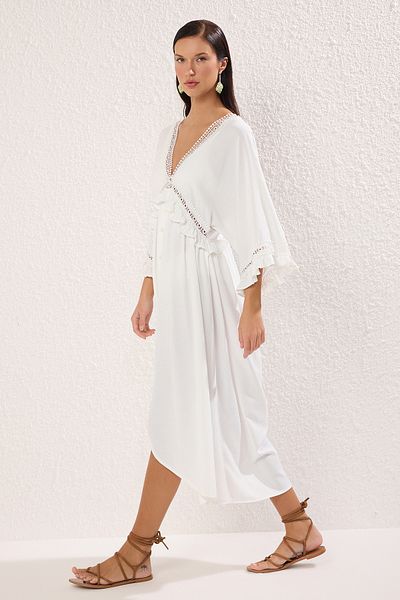 Trendyol Collection Ecru Maxi Woven Flounce Beach Dress Tbess25El00075