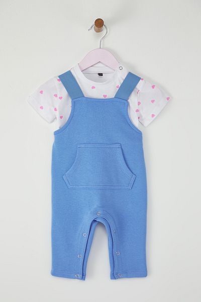 TRENDYOLKIDS Salopetă cu ruptură imprimată pentru fetiță din bumbac albastru TKDSS25TU0009