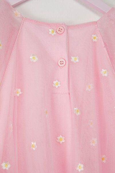TRENDYOLKIDS Rózsaszín női gyermek virágos mini rövid ujjú szőtt ruha TKDSS25EL00030