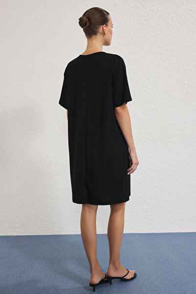 Trendyol Collection Black Squishy Ribbed Shift/Straight Cut Mini Knitted Dress Twoss25El00778