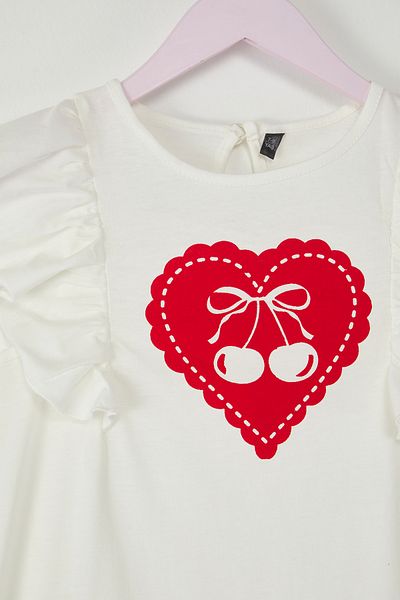 TRENDYOLKIDS Φόρεμα για κορίτσια από 100% βαμβάκι, στάμπα καρδιάς και μίνι πλεκτό σχέδιο