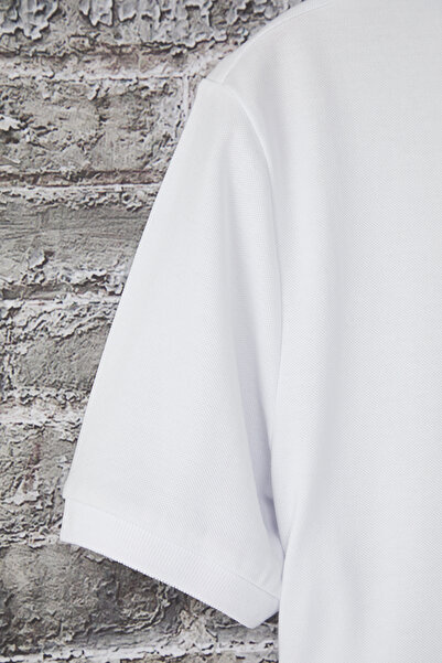 Trendyol Collection Bílé tričko Regular/Normal Cut Eagle s detailní výšivkou Polo výstřih TMNSS25PO00017