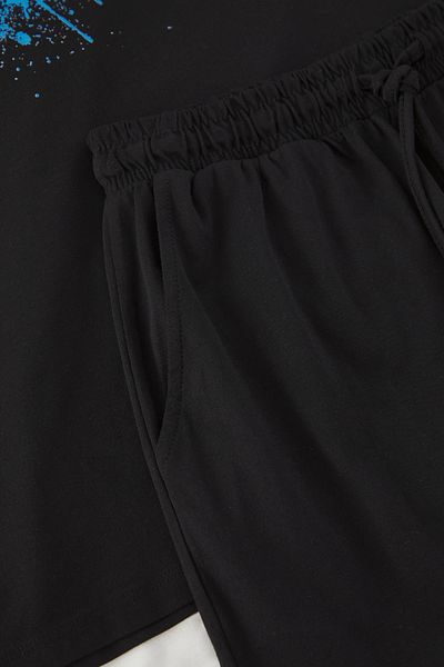 Trendyol Collection Black Regular Fit Game Printed Knitted Shorts Pajama Set Tmnss25Pt00075