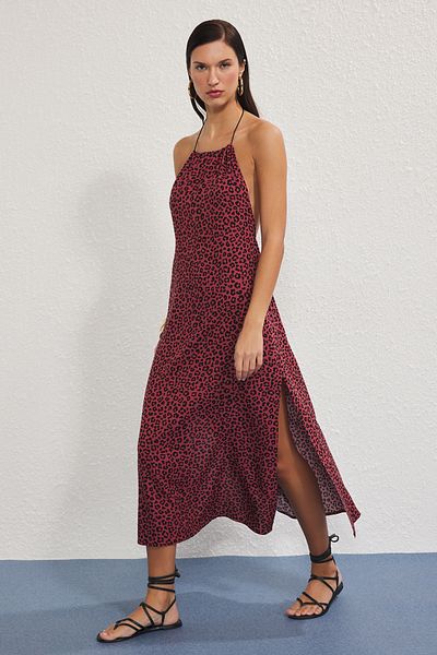 Trendyol Collection Patterned Woven Halter Detail Beach Dress Tbess25El00138