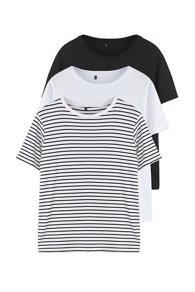 Trendyol Curve Black-White 3-Pack T-Shirts Large Size Tbbss25Bf00071