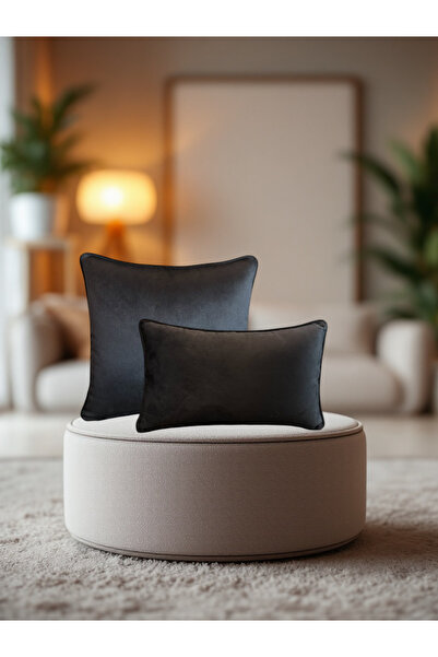 Phoenix Kadife Fitilli Kırlent Kılıfı Siyah 43x43