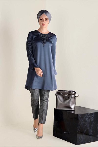 Alvina 4301 Μοντέλο τουνίκ με λεπτομέρεια από γκουπέρ και πέτρα