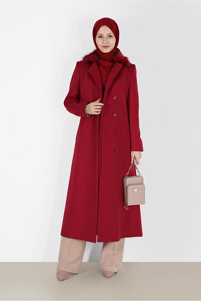 Alvina Fur Detailed Waist Belted Coat 90211