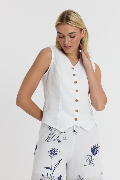 TCT TEKSTİL Linen Vienna Vest - Full Button - 1590